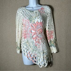 Boston Proper Crochet Top Coverup Womens Tag Size M Asymmetric Boho‎ Open Knit